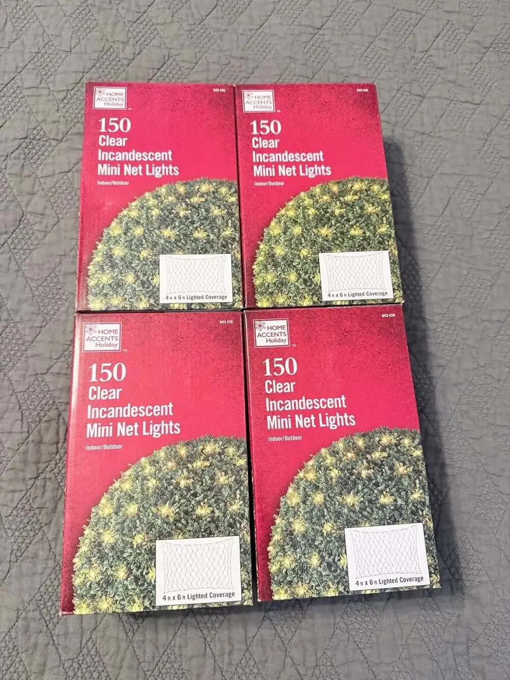 Home Accents Holiday 150 Clear Incandescent Mini Net Lights (4 ft x 6 ft) Set 4
